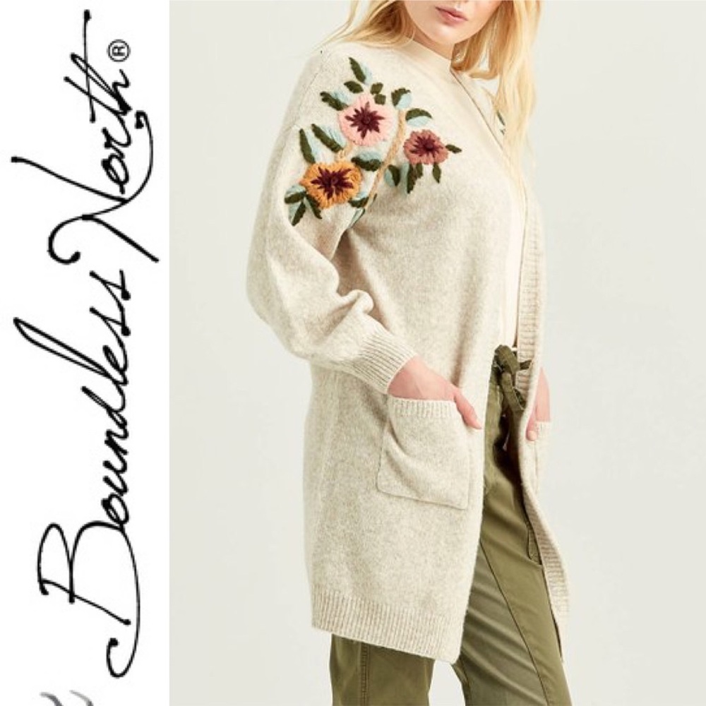 Boundless North Embroidered Long Cardigan in Vanilla Nut